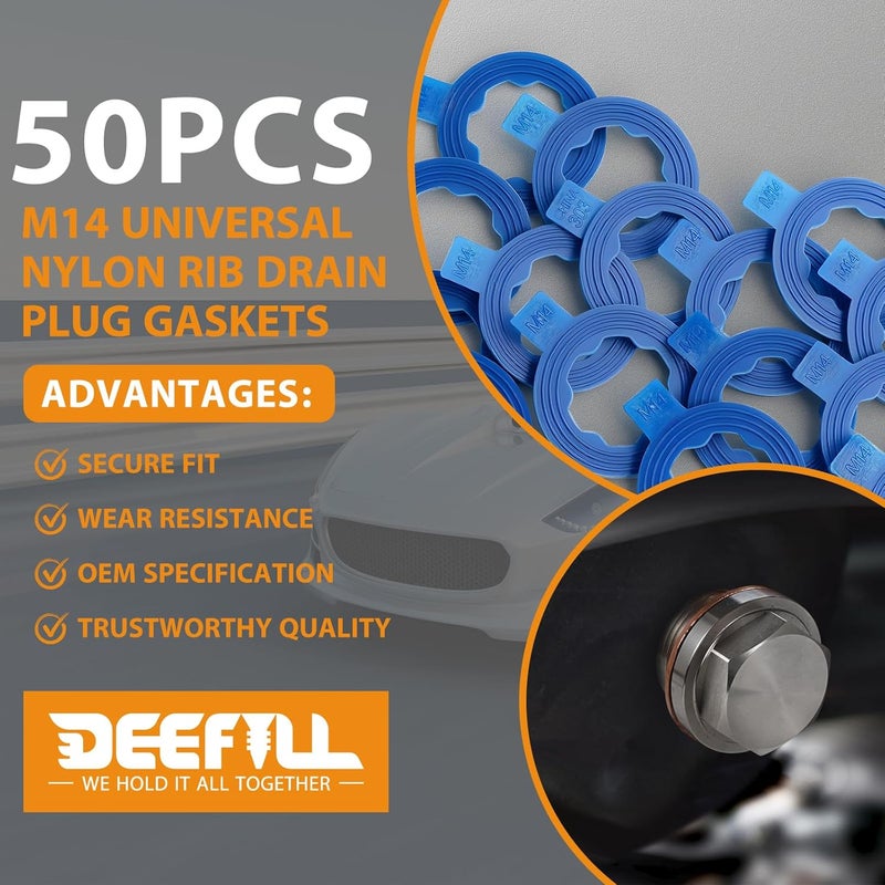 DEEFILL 50 PCS Nylon Rib Drain Plug Gasket, Fits M14, 1/2Do Replace 097-118, 66303, F0CZ6734A - Image 5